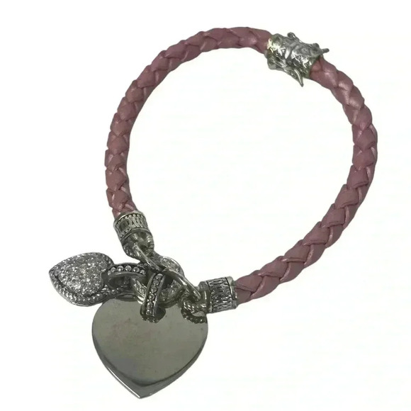 Things Remembered Pink Leather Bracelet Heart Charms Clasp Sentimental Gift - Picture 1 of 8